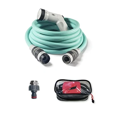 Image de FITT IKON Plus 15 m Tuyau d&#039;arrosage Extensible, léger et prêt à l&#039;emploi, avec Pistolet Multi Jet, Prise Adaptateur pour Robinet Support