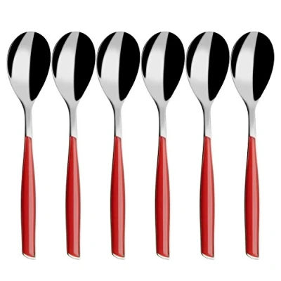Image de BUGATTI, Glamour, Lot de 6 cuillères à café en acier inoxydable 18/10 et poignée ROUGE, moulure Bugatti Pro Tech System, va au lave vaisselle