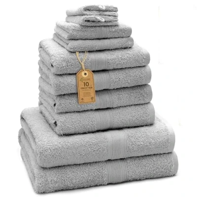 Image de NatureMark Lot de 10 Serviettes en éponge, 100% Coton, Gris Argent