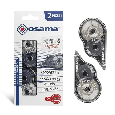 Image de Osama Correcteur Blanc à Ruban, 20 M, Kit 2 Pièces, Idéal pour Papeterie, Accessoire Bureau et Fourniture Scolaire Effaceur Écrire sans Erreur avec Couverture Optimale, Longue Durée, Noir