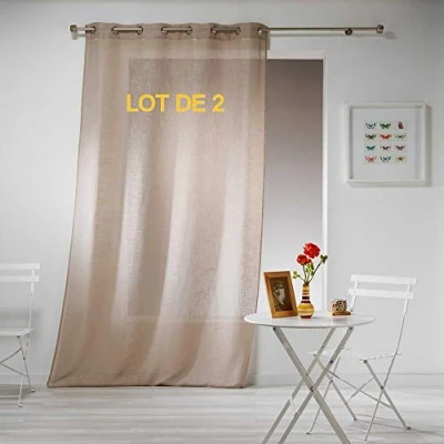 Image de Douceur d&#039;Intérieur Lot de 2 voilages a Oeillets 140 x 280 cm Effet Lin tisse haltona Noisette
