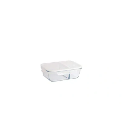 Image de Pebbly PKV 033 Boite en Verre Borosilicate rectangulaire compartimentée étanche 1450ml, pour Conserver, Transporter et réchauffer