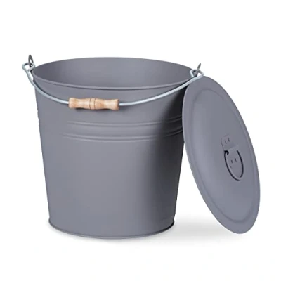 Image de relaxdays Seau à Cendres, avec Couvercle, 12 litres, poignée de Transport, bac Charbon, cheminée &amp; Barbecue, Gris