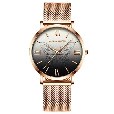 Image de RORIOS Femme Montres Analogique Quartz Bracelet Acier Mesh Inoxydable Papillon