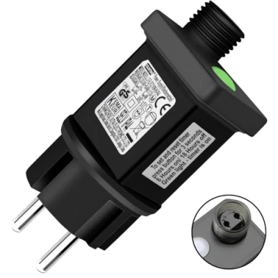 Image de Dekofun Clignoteur pour Guirlande lumineuse 31V 6W Prise Clignotante 9 Modes Avec Fonction Minuterie, Étanche IP44 Transformateur LED Éclairage de Noël, Rideau Lumineux