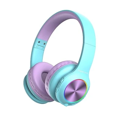 Image de Casque Bluetooth Sans Fil pour Enfants, PowerLocus Casques Enfant avec Lumières LED, HD Stéréo, USB C Recharge Rapide, Micro intégré, Pliable, SD mode et Filaire iPhone/Tablettes/TV