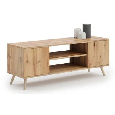 Image de KOBI Meuble TV Focus 135 Style scandinave sur Pieds en Bois pour Le Salon et la Salle à Manger (Chêne doré)