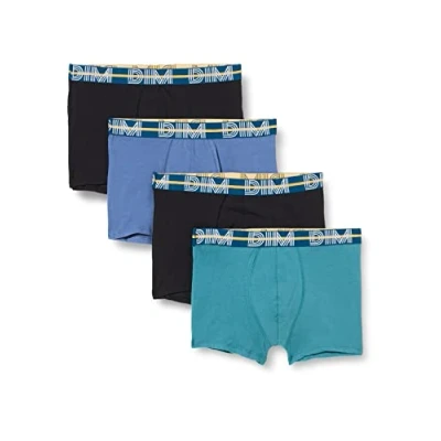 Image de DIM Boxer Homme Powerful Coton Stretch x4, Bleu Jacinthe/Vert Viride/Noir/Noir, M