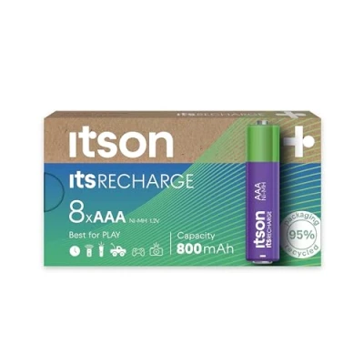 Image de ITSON, AAA piles rechargeables, lot de 8, capacité Min. 800 mAh, pré chargées, emballage à 95% matériaux recyclés, made in Japan, idéales pour télécommandes, torches, horloges