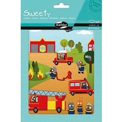 Image de Maildor AE226C GOMMETTES Sweety 2 Planches 14,8x21 cm Stickers en Feutrine Pompiers (28 Stickers)