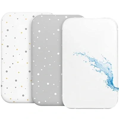 Image de Drap Housse Cododo (Set de 2) + 1 Protège Matelas Impermeable avec Elastique 3 en Taille 55x90 cm Compatible Berceaux, Lit Bebe pour Fille et Garçon Motif Gris
