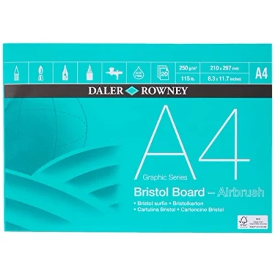 Image de Daler Rowney Graphic Series Bloc de Papier Bristol à Surface Lisse 250 g/m² A4 collé 1 Face, sans Acide, 20 Feuilles Blanches, idéal pour Les Artistes Professionnels et étudiants