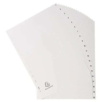 Image de Exacompta Réf. 1721E Carton de 20 intercalaires gris en polypropylène recyclé avec onglets imprimés numériques 1 à Format classer A4 Dimensions 22,5 x 29,7 cm certifiés Ange Bleu