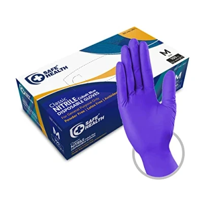 Image de Safe Health Gants jetables en Nitrile Taille M moyenne Bleu Cobalt, Boîte de 100 gants, Sans poudre latex Hypoallergéniques, Bricolage Cuisine Nettoyage Vaisselle Labo, 3 Mil