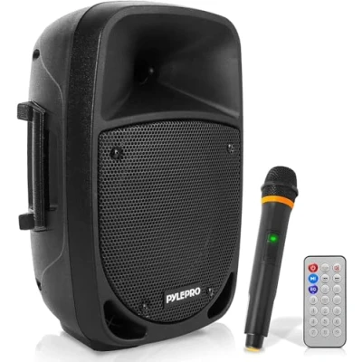 Image de Pyle Enceinte Bluetooth Portable 800W Haut Parleur avec Subwoofer 8’’ Lumières et indicatrices de Batterie LED Rechargeable intégrée,Lecteur MP3/USB/SD Card,Micro sans Fil UHF