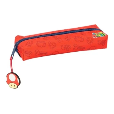 Image de SUPER MARIO TRICK Trousse rectangulaire pour enfant, idéale les enfants d&#039;âge scolaire, confortable et polyvalente, qualité résistance, 22 x 7 40 cm, Bleu foncé/rouge, M, Décontracté
