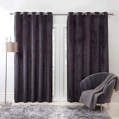 Image de Sienna Fenêtres Draperies, Velours Mat Polyester Imitation Daim, Noir Charbon, 46 x 54