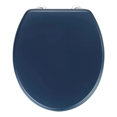 Image de WENKO Siège WC Prima bleu foncé à finition mate, style rétro, abattant et butoir mural &amp; fixation en acier inoxydable, compatible avec réservoir, lunette pour toilettes MDF, 37 x 41 cm