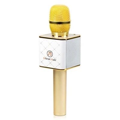 Image de MusicMan 4685 karaoké microphone BT eb x31 (Bluetooth, compatible avec smartphone/Apple iPhone Doré/blanc