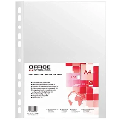 Image de Lot de 100 pochettes perforées en polypropylène A4 Cristal 50 microns Pour archivage documents Type cristallin standard Matériau : Couleur transparent Format