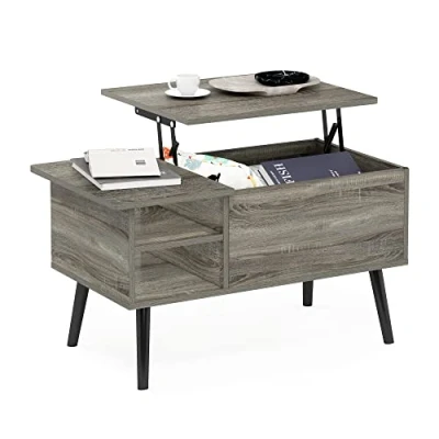 Image de Furinno Jensen Table Basse Relevable avec Pieds en Bois, Chêne Français Gris