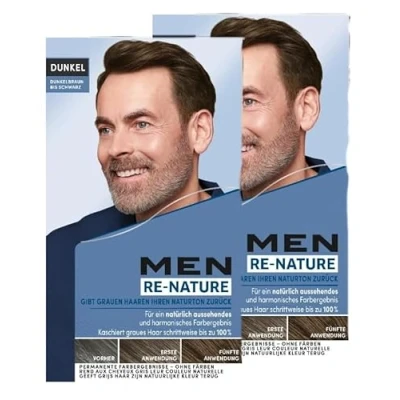 Image de Men Perfect Re Nature Lot de 2 crèmes repigmentantes pour homme Brun foncé à noir (2 x 145 ml), restaure la couleur naturelle des cheveux sans et cache en douceur les gris