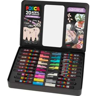 Image de Faber Castell uni ball 186829 POSCA Marker Set, étui de 20 pièces, instructions pour 3 projets DIY incluses