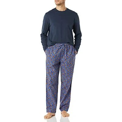 Image de Amazon Essentials Ensemble de Pyjama en Flanelle Douce (Grandes Tailles Disponibles) Homme, Bleu Marine Écureuil, L