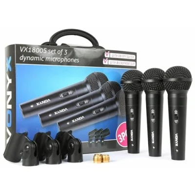 Image de VONYX VX1800S Set Microphones Dynamiques 3 Pièces, Microphone de Studio, Supports Protection, Chant et Instruments, Faible Distorsion, SPL Élevé, Idéal pour Studio Streamer