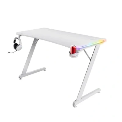 Image de Trust Gaming GXT 709W Luminus Bureau Blanc LED RGB, 10 Modes de Couleur, Alimentation USB, Gamer avec Support Casque et Porte gobelet, Table 120 x 60 pour PC Setup Streaming