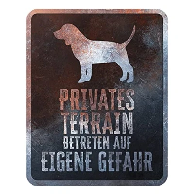 Image de D&amp;D Home, Panneau d&#039;avertissement Attention au Chien, 25x20x0,3 cm, Version Allemande, Fond Noir, en métal résistant à la Rouille avec Un Texte Amusant