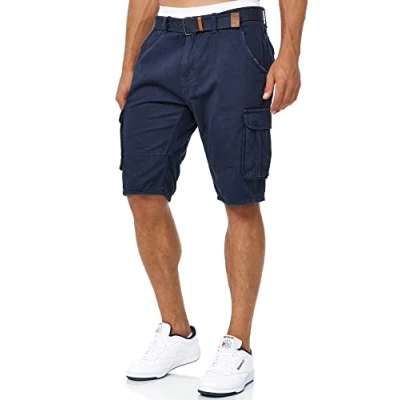 Image de Indicode Hommes Monroe Cargo Shorts Pantalon Court avec Ceinture Navy S