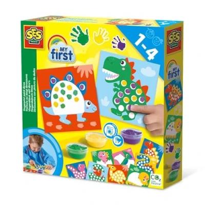Image de SES Creative 14442 My first peinture au doigt dinosaures, 10 pages de coloriage avec la facilement lavable, kit complet première pour les enfants 1 à 4 ans