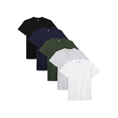 Image de Lower East T shirt avec col en V, Hommes, Blanc/Noir/Gris/Bleu/Vert (lot de 5), L