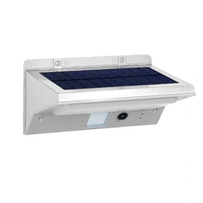 Image de Projecteur solaire applique mural inox éclairage puissant LED blanc DERBY H16cm avec détecteur de mouvement 3 modes