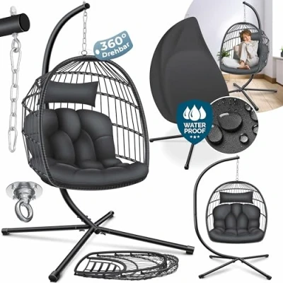 Image de KESSER® Fauteuil Suspendu Effet Jungle avec Structure en Acier Panier Grand Coussin + Fixation pour Plafond Balançoire Suspendue intérieur et extérieur
