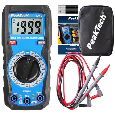 Image de PeakTech P 1040 Multimètre numérique compact TRMS 2.000 points, Testeur de tension, courant, résistance, capacité et continuité, 600V CAT III