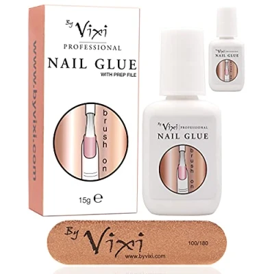 Image de 15g x2 By Vixi COLLE EXTRA FORTE POUR ONGLES avec LIME De PRÉPARATION et PINCEAU GRATUITS Adhésion séchage instantanés, qualité professionnelle