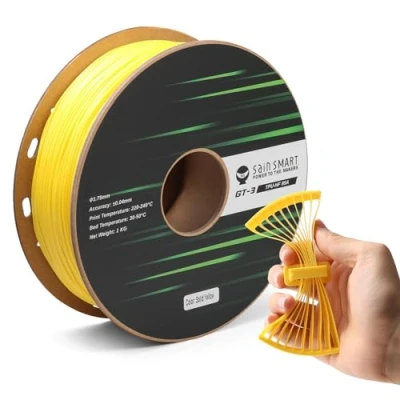 Image de SainSmart TPU Filament 1,75 mm, GT 3 flexible pour imprimante 3D impression haute vitesse 500 mm/s, résistant aux UV, jaune, bobine de 1 kg, précision dimensionnelle +/ 0,04
