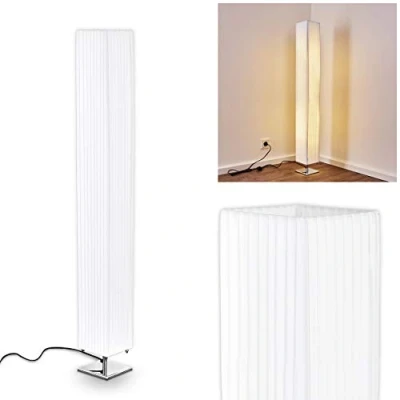 Image de Élégant lampadaire Newtok en tissu blanc Lampe avec abat jour allongé et interrupteur à pied pour chambre, salon, salle manger, E27, ampoule(s) non incluse(s)