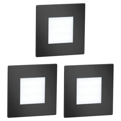 Image de ledscom.de 3 pièces Lumière d&#039;escalier LED/lampe murale encastrée FEX pour l&#039;intérieur et l&#039;extérieur, carrée, noire, 85 x 85mm, blanc froid