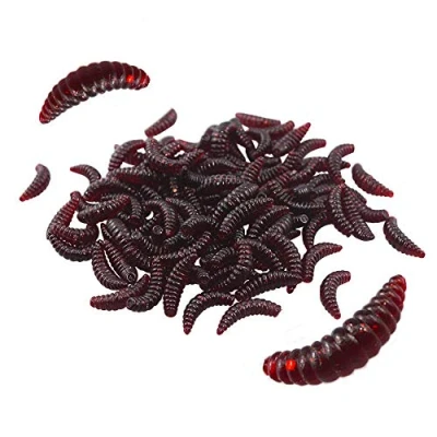 Image de Senven Ver artificiel, Silicone doux Biomimetic Leurres de pêche Simulation Vers rouges En plastique Vert Environnement Fort Tentation Appât Faux rouge foncé 100Pcs