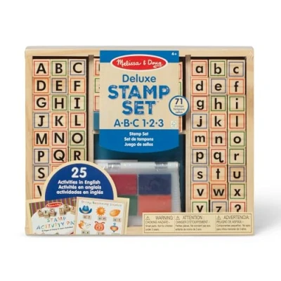 Image de Melissa &amp; Doug Jeu de timbres Deluxe en bois lettres et chiffres, 71 4 tampons d’encre, Jouet créatif éducatif, Loisirs créatifs, Cadeau pour filles garçons 3 5 6 7 ans