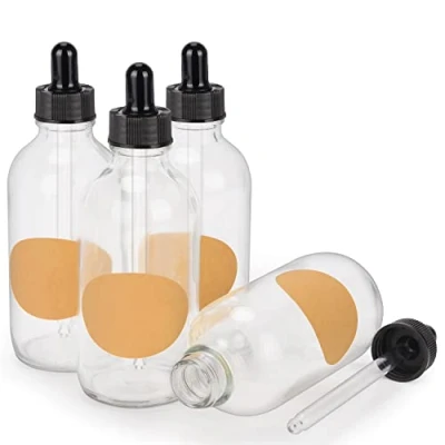 Image de stonylab 120 ml (4 oz) 4 Pack Flacon Compte gouttes en Verre, Transparente Verre Vide avec Conique, Étiquette pour Huiles Essentielles Fragrances