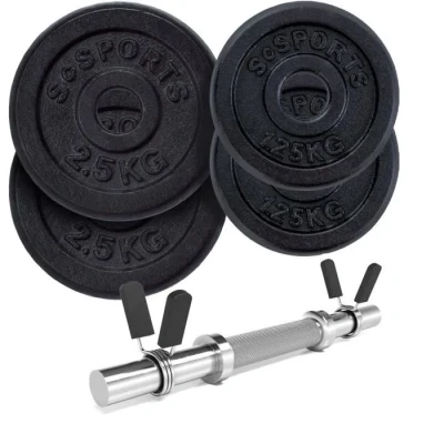 Image de ScSPORTS® Jeu d&#039;Haltères 7,5/15 kg, 3 en 1: Barres 1,25/2,5 kg Disques, Ø 30/31 mm, Poignée Antidérapante, Fonte, Chrome Ensemble de Poids, Musculation (7,5 (2 x 2,5 + 2 1,25))