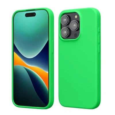Image de kwmobile Coque pour iPhone 15 Pro Housse de téléphone Fine en Silicone avec Surface Douce et Anti Choc Vert Fuchsia