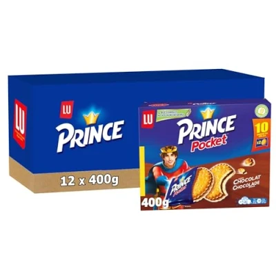 Image de LU Prince 12 Boîtes de 10 sachets 2 Biscuits Chocolat Pocket Fourrés au Blé Complet et Riche en Céréales Idéal pour le Goûter des Enfants Lot 12x400g