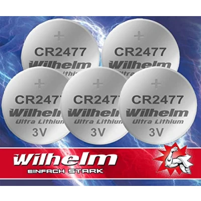 Image de Wilhelm Lot de 5 piles bouton au lithium CR2477 CR 2477 3 V 1070 mAh Ø 24 x 7,7 mm DL2477