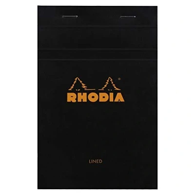 Image de RHODIA 146009C Bloc Notes Agrafé N14 Black Ligné 11 x 17 cm 80 Feuillets Détachables Papier Clairefontaine Blanc g/m² Couverture en Carte Enduite Souple, Résistante et Imperméable