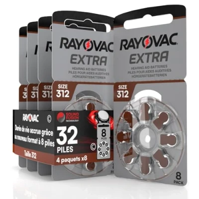 Image de 32 Piles pour appareils auditifs Rayovac Extra Size 312 4 Blister de 8